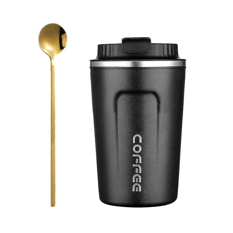 380ml Coffee Mug with Stirring Spoon Stainless Steel Portable Car Office Vacuum Flasks Water Cup-bl