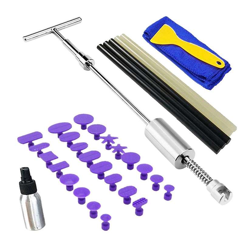 38cm 34Pcs Car Paint-Free Dent Repair Tool Kit Car Dent Puller Slide Hammer with T- Repair Tool