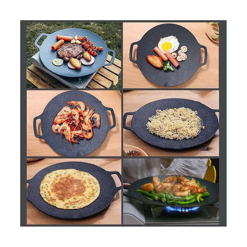 38cm Thick Cast Iron Frying Pan Flat Pancake Griddle Non-stick Bbq Grill Induction Cooker Open Flam