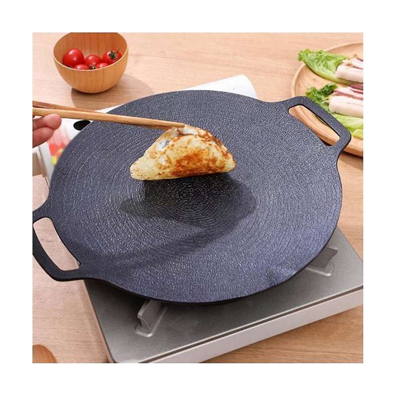 38cm Thick Cast Iron Frying Pan Flat Pancake Griddle Non-stick Bbq Grill Induction Cooker Open Flam