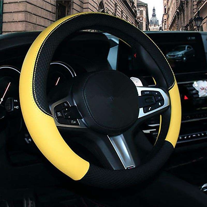 38cm Car Steering Wheel Cover, Universal Leather Steering Wheel Cover, Fit for All 99% Car Models Ac