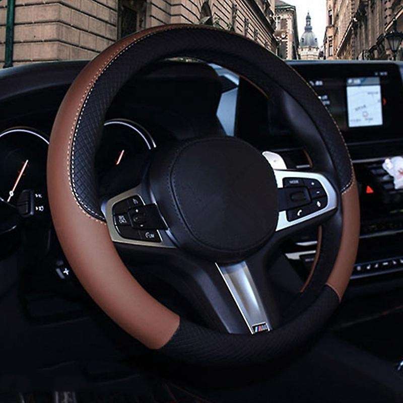 38cm Car Steering Wheel Cover, Universal Leather Steering Wheel Cover, Fit for All 99% Car Models Ac