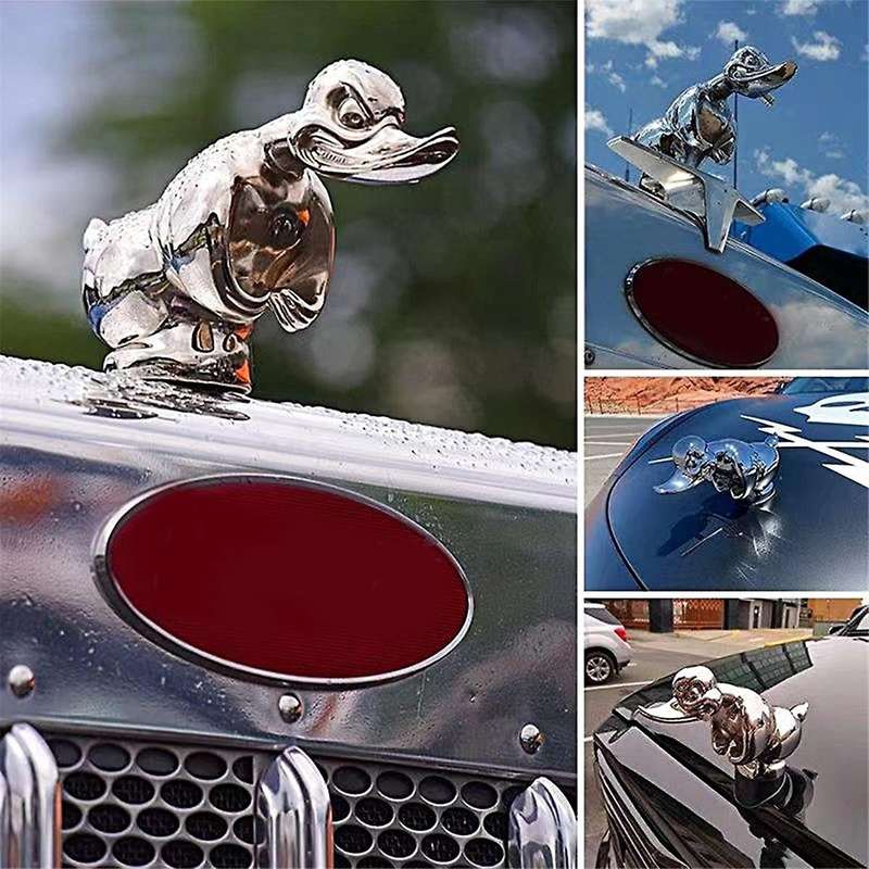 3D Chromed Angry Duck Hood Ornament, Death Proof Duck Black Convoy Duck Hood Ornament Fun Front Hoo