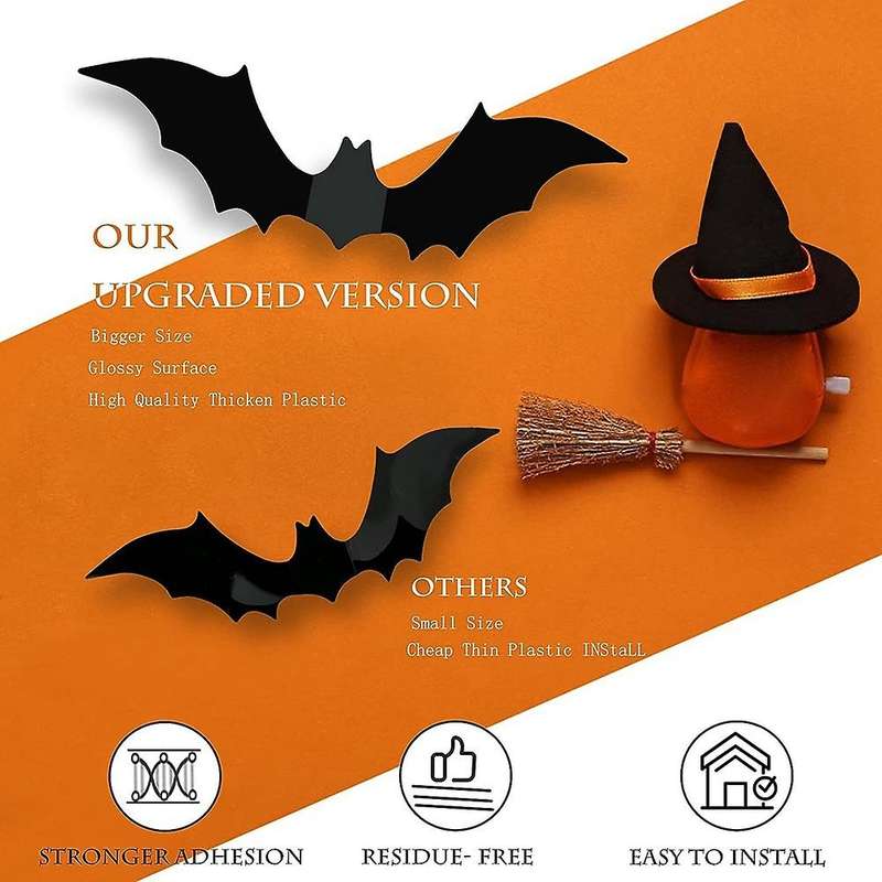 3D Black Bat Sticker Wall Decoration Halloween Party Decoration Indoor Outdoor Halloween Decoration