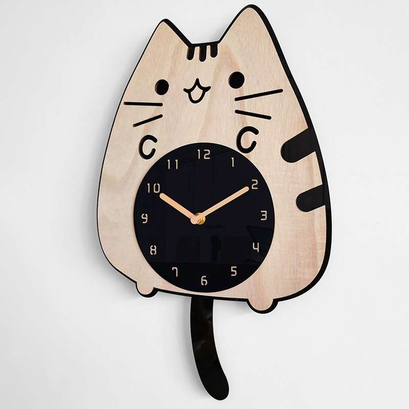 3D Cartoon Cats Wall Clock Home Decoration Children Room Decor Wagging Tail Quiet Quartz Digital Swi