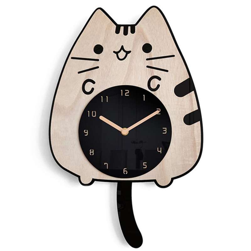 3D Cartoon Cats Wall Clock Home Decoration Children Room Decor Wagging Tail Quiet Quartz Digital Swi