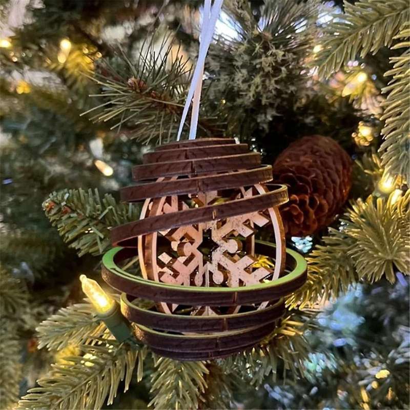 3D Dual Spiral Snowflakes - Christmas Ornament,3D Wooden Spiral Snowflake Christmas Ball Hanging Dec