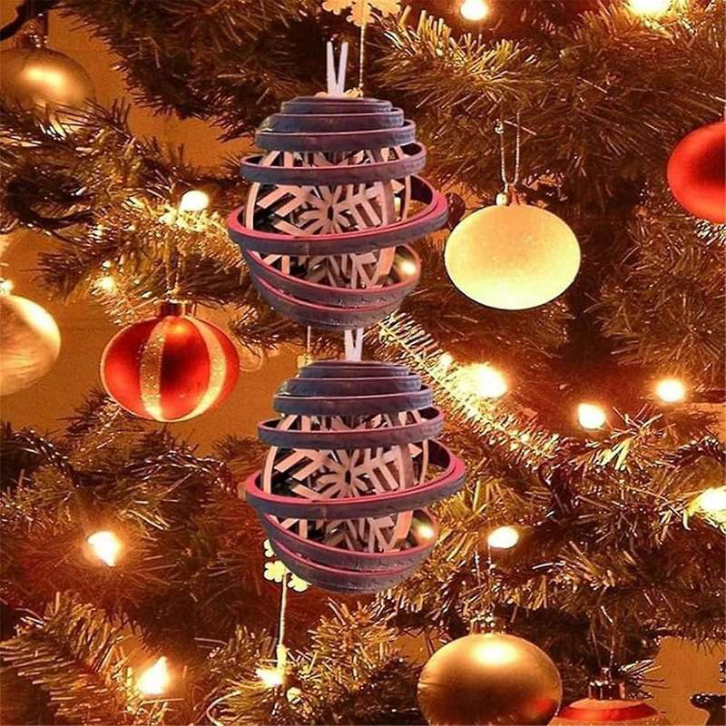3D Dual Spiral Snowflakes - Christmas Ornament,3D Wooden Spiral Snowflake Christmas Ball Hanging Dec
