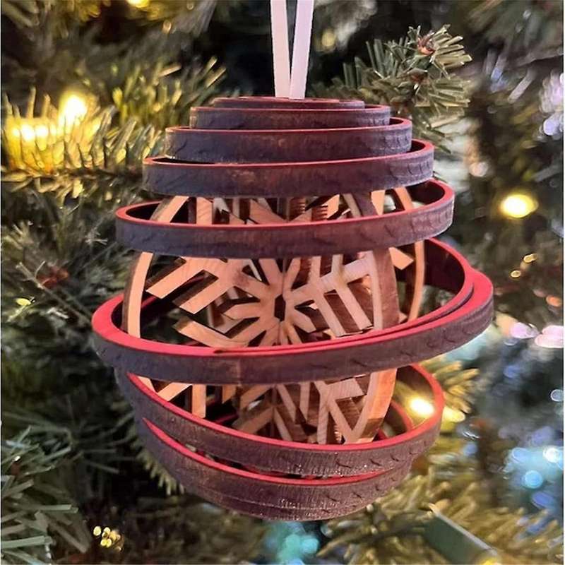3D Dual Spiral Snowflakes - Christmas Ornament,3D Wooden Spiral Snowflake Christmas Ball Hanging Dec