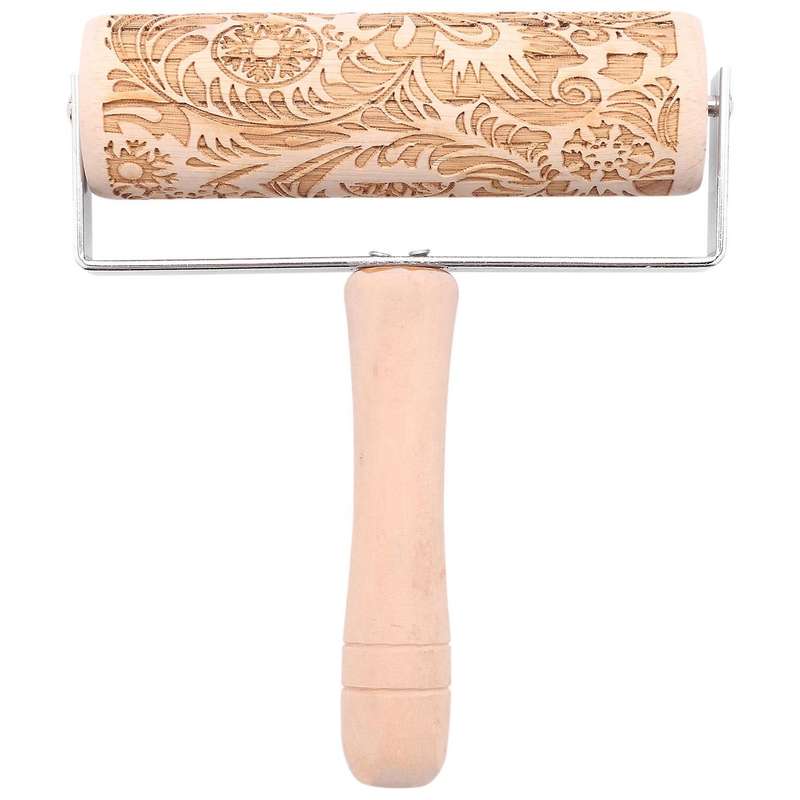 3d Engraved Rolling Pin Natural Wood Roller Pin with Classic Pattern for Kids Dough & Fondant Cooki