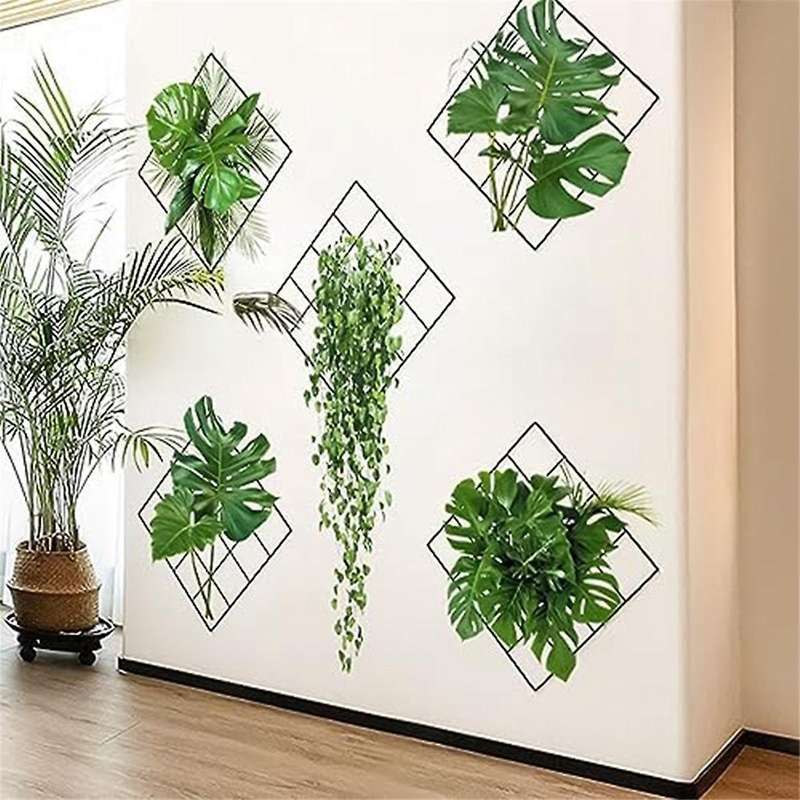 3d Green Plant Wall Sticker, Tropical Plants In Pots Decal for Kitchen Bedroom Bathroom Door Window