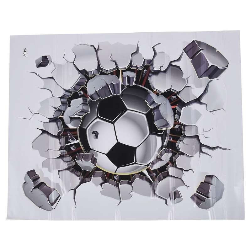 3D Football Wall Sticker PVC Art Soccer Crack Decal Boys Room Mural Decor