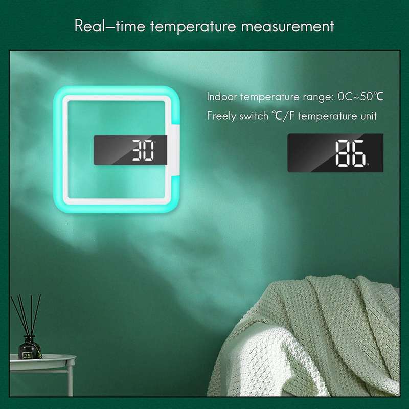 3D LED Digital Wall Clock Alarm Mirror Hollow Watch Table Clock 7 Colors Temperature Nightlight for