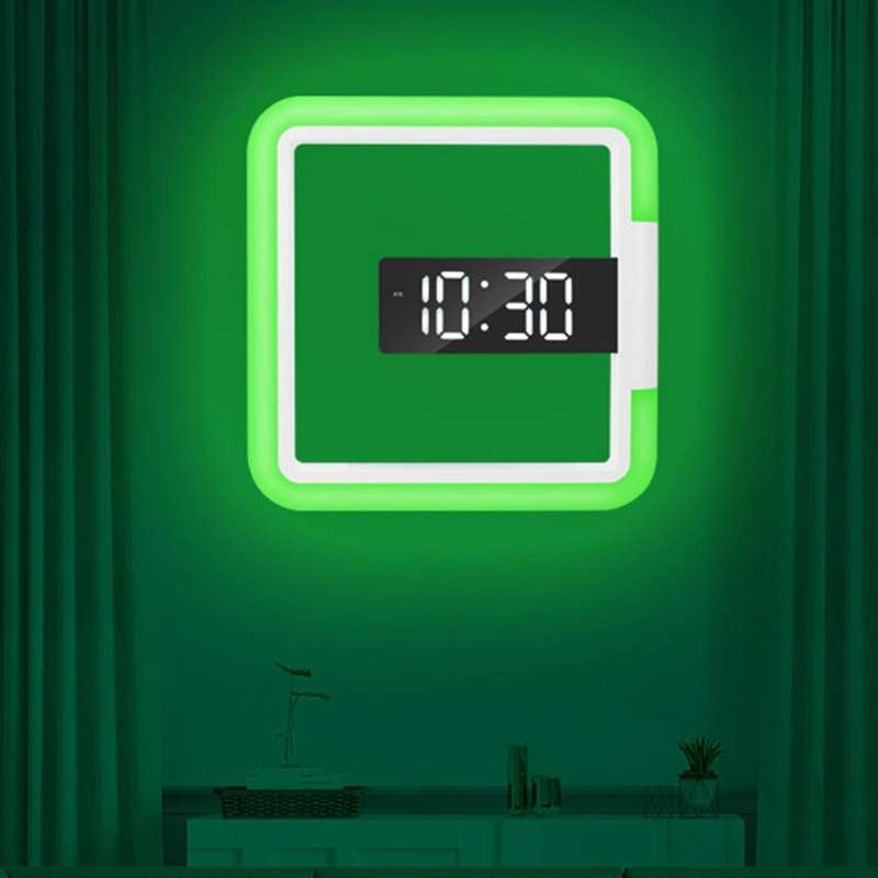 3D LED Digital Wall Clock Alarm Mirror Hollow Watch Table Clock 7 Colors Temperature Nightlight for