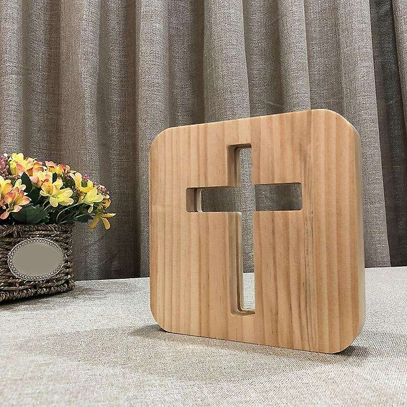 3d Led Lamp Night Light Usb Desk Table Christianity Crucifix Crafts for Gift Wooden