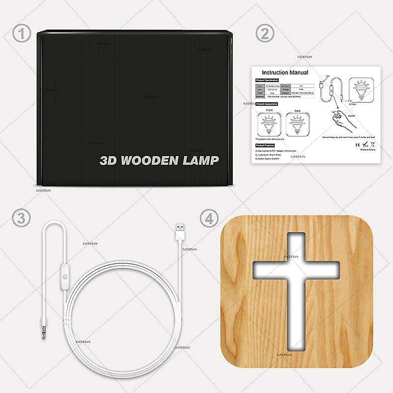 3d Led Lamp Night Light Usb Desk Table Christianity Crucifix Crafts for Gift Wooden