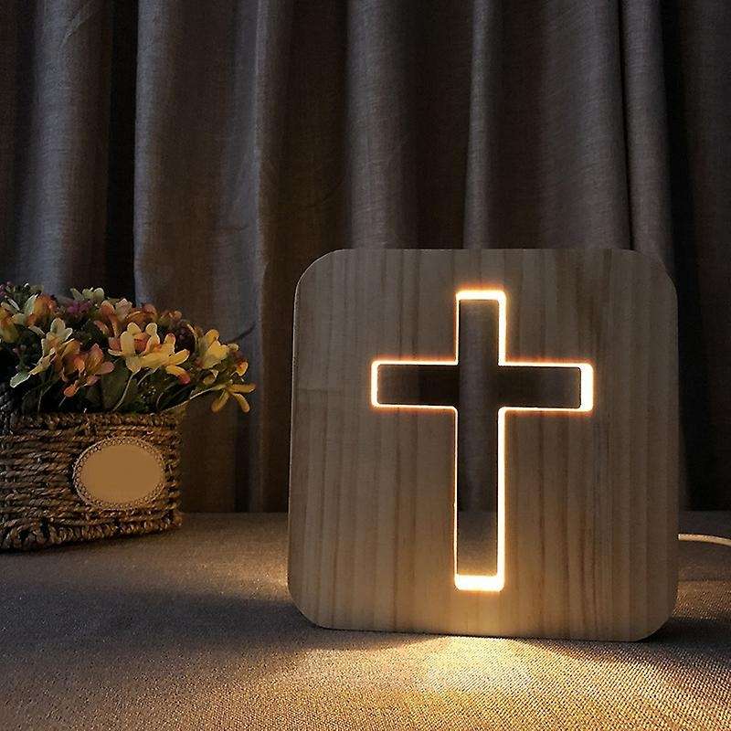 3d Led Lamp Night Light Usb Desk Table Christianity Crucifix Crafts for Gift Wooden