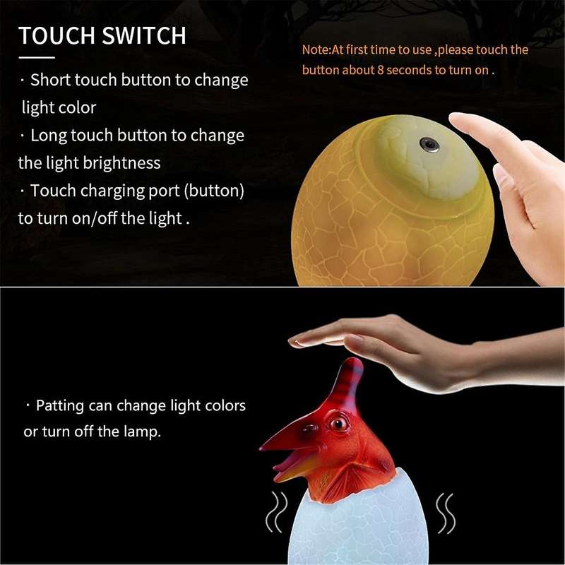 3d Night Light Pterosaur Egg Desk Lamp 3 Color Touch Cartoon Table Lamps Home Decor for Kid Birthday