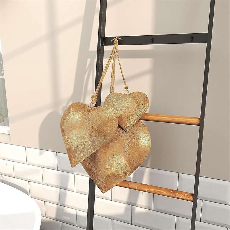 3d Metal Heart-shaped Decorative Bell with Hanging Rope Aged Brass Metal Bell