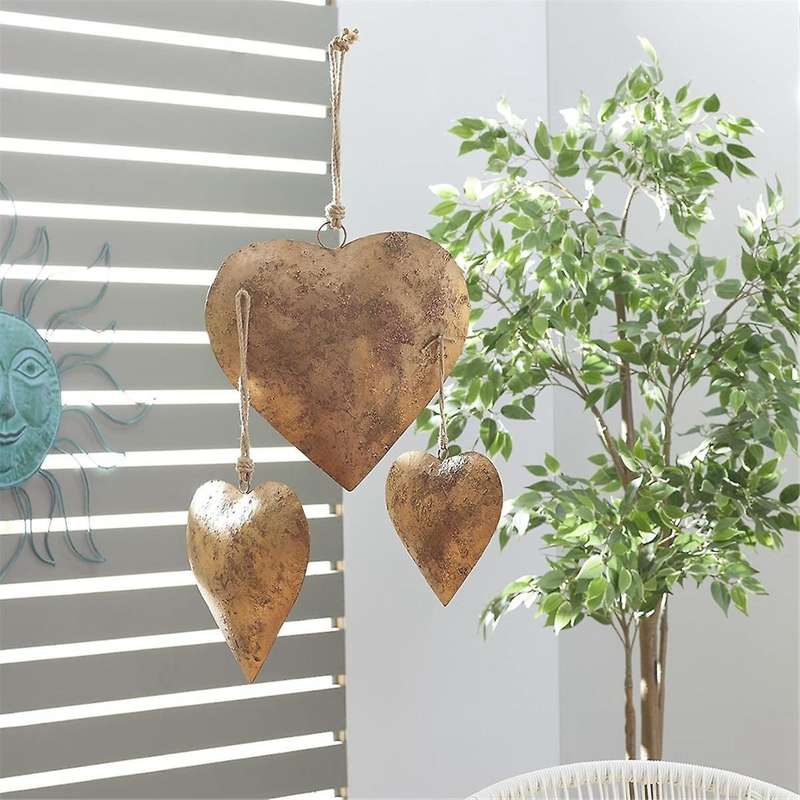 3d Metal Heart-shaped Decorative Bell with Hanging Rope Aged Brass Metal Bell