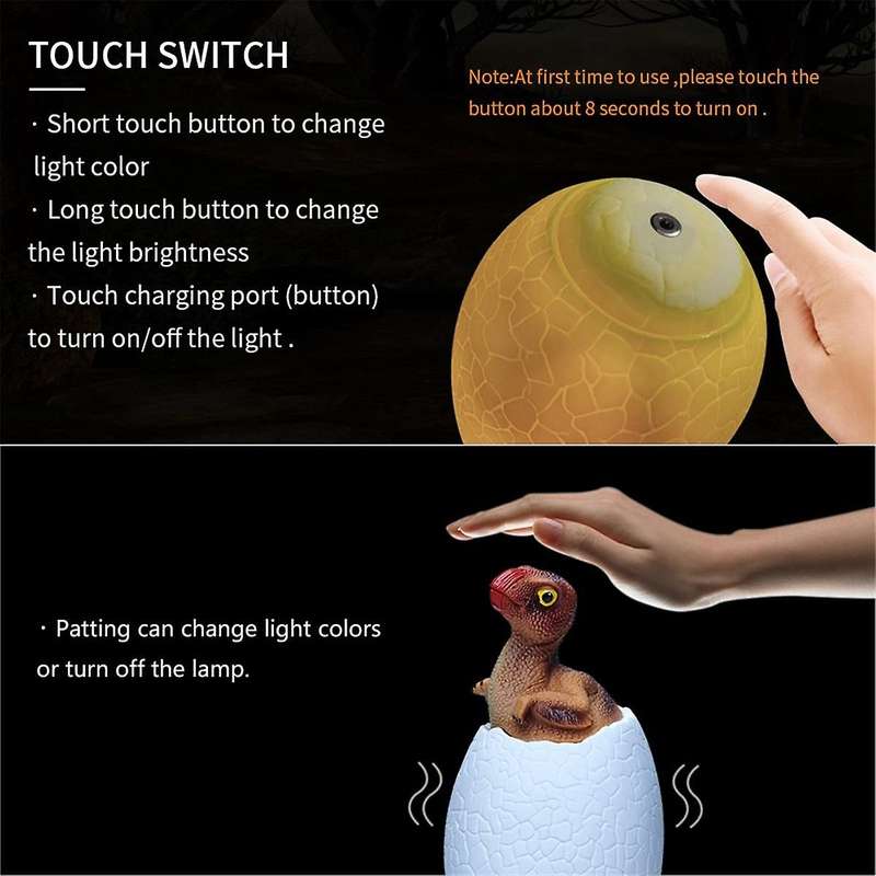 3D Night Light Oviraptor Egg Desk Lamp 3 Color Touch Cartoon Table Lamps Home Decor for Kid Birthday