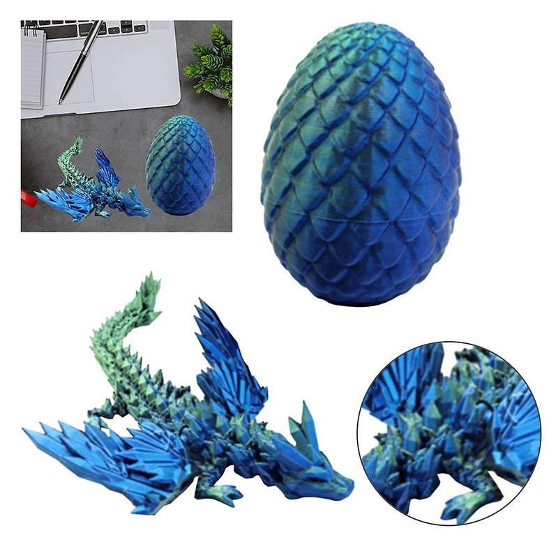 3D Printed Dragon in Egg Full Articulated Dragon Crystal Dragon Office Desk Toy