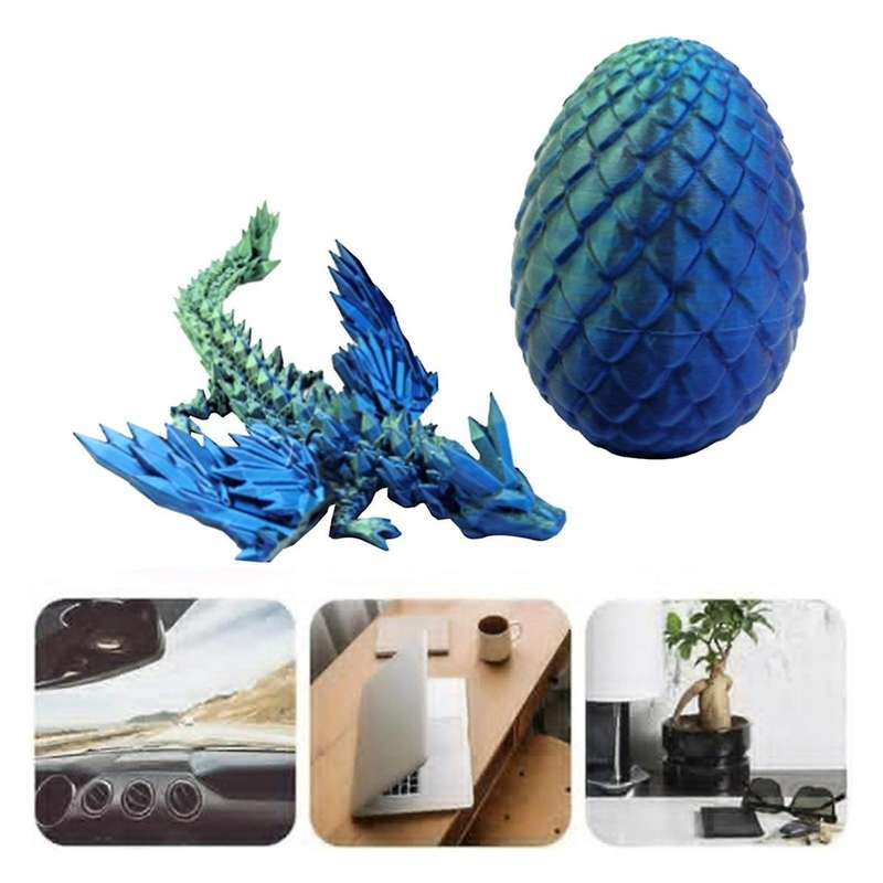 3D Printed Dragon in Egg Full Articulated Dragon Crystal Dragon Office Desk Toy