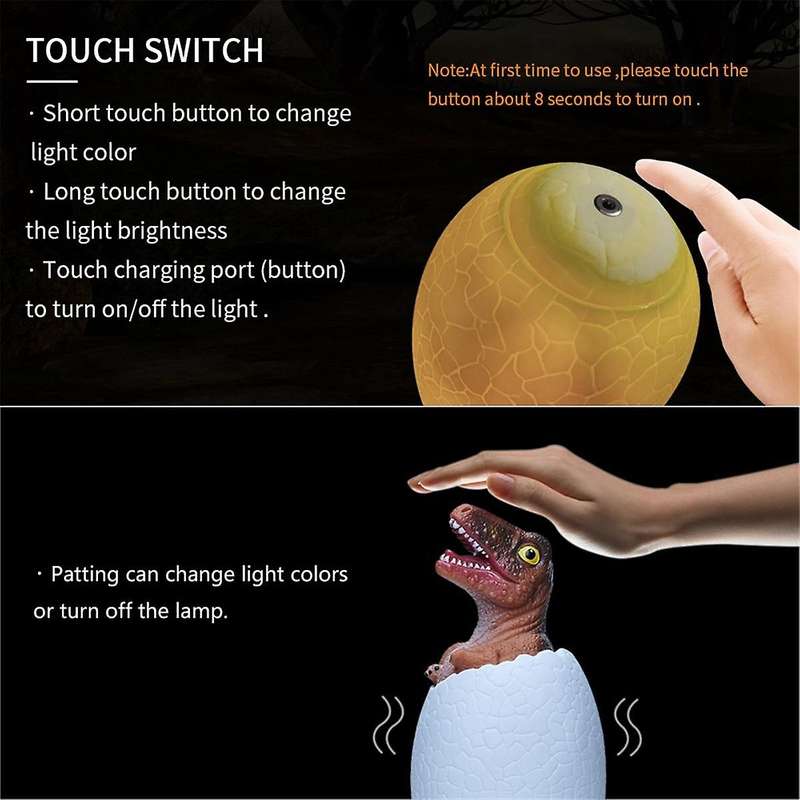 3d Night Light Velociraptor Egg Desk Lamp 3 Color Touch Cartoon Table Lamps Home Decor for Kid Birth