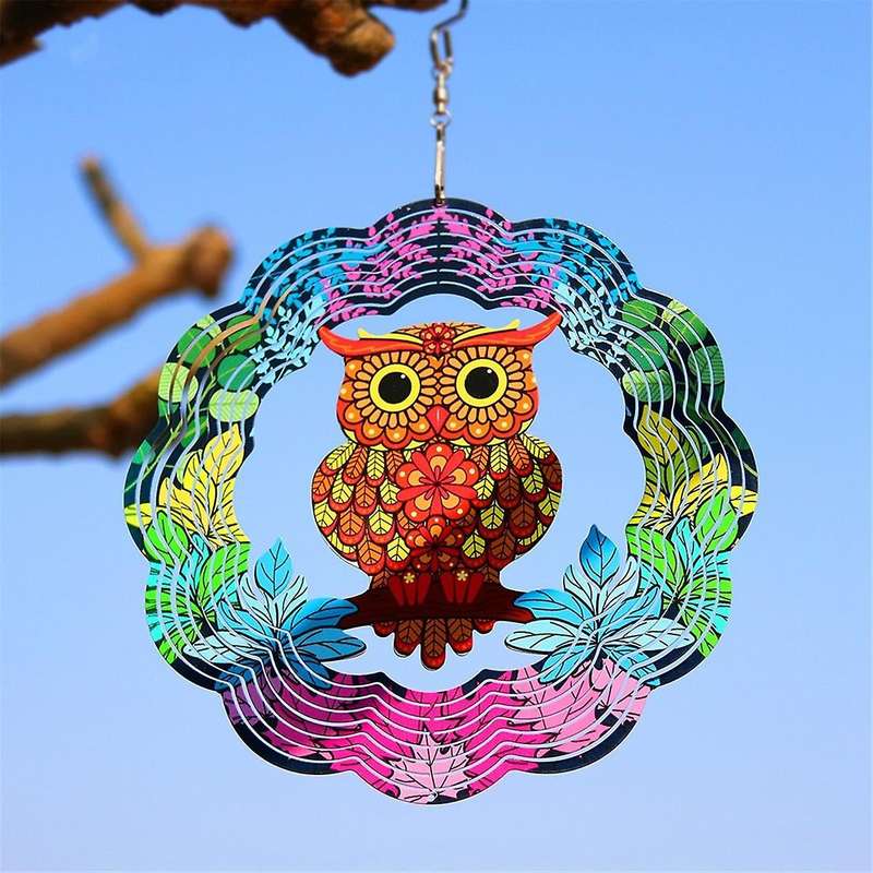 3d Owl Wind Spinners Gifts for Women 12 Inch 3d Hanging Wind Spinner for Outdoor Decor, Yard Art, Ga
