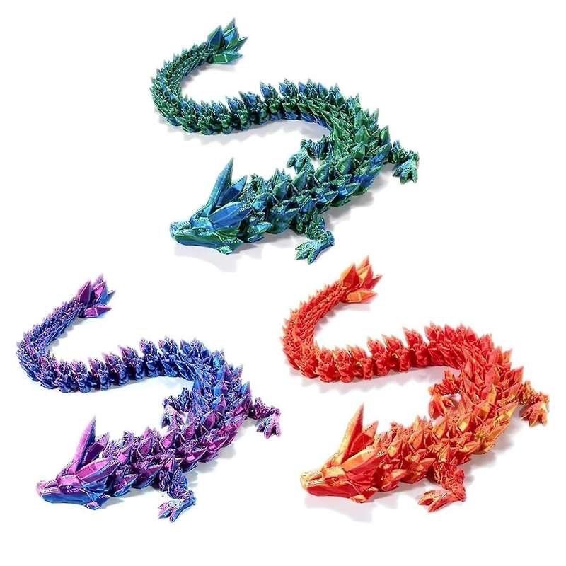 3D Printed Crystal Dragon 12In 3Pcs, 3D Printed Flexible Articulated Dragon, Decoration