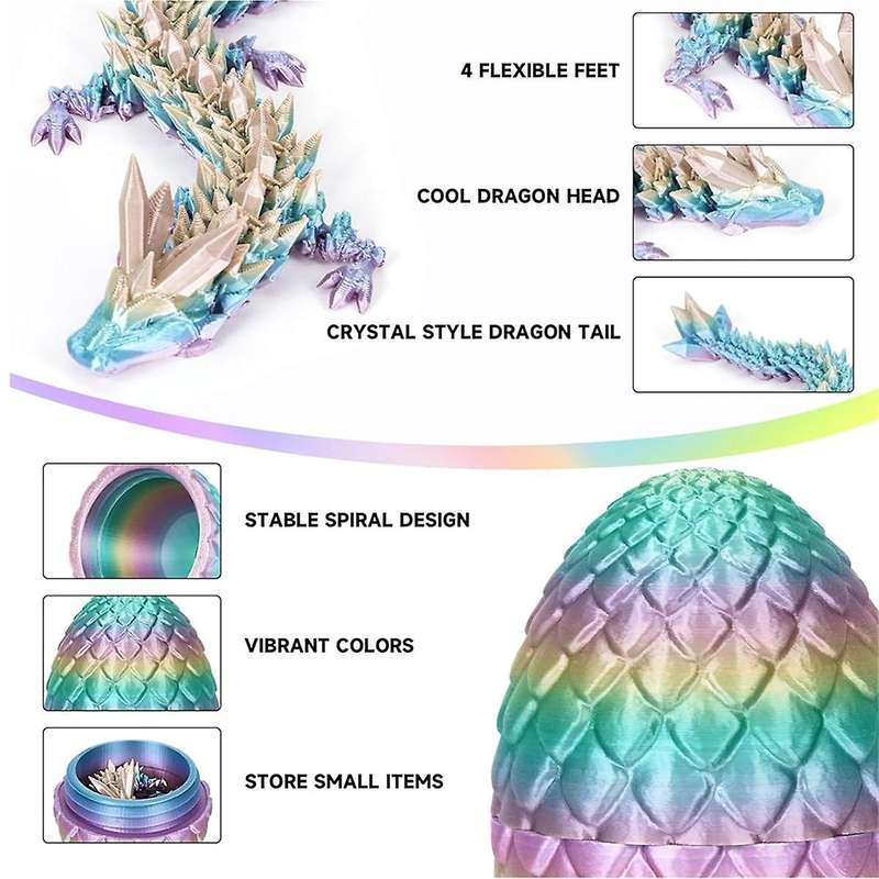 3D Printed Dragon Egg,Crystal Dragon Toys,Easter Eggs Dragon Crystal Dragon in Egg,Adults for Autism