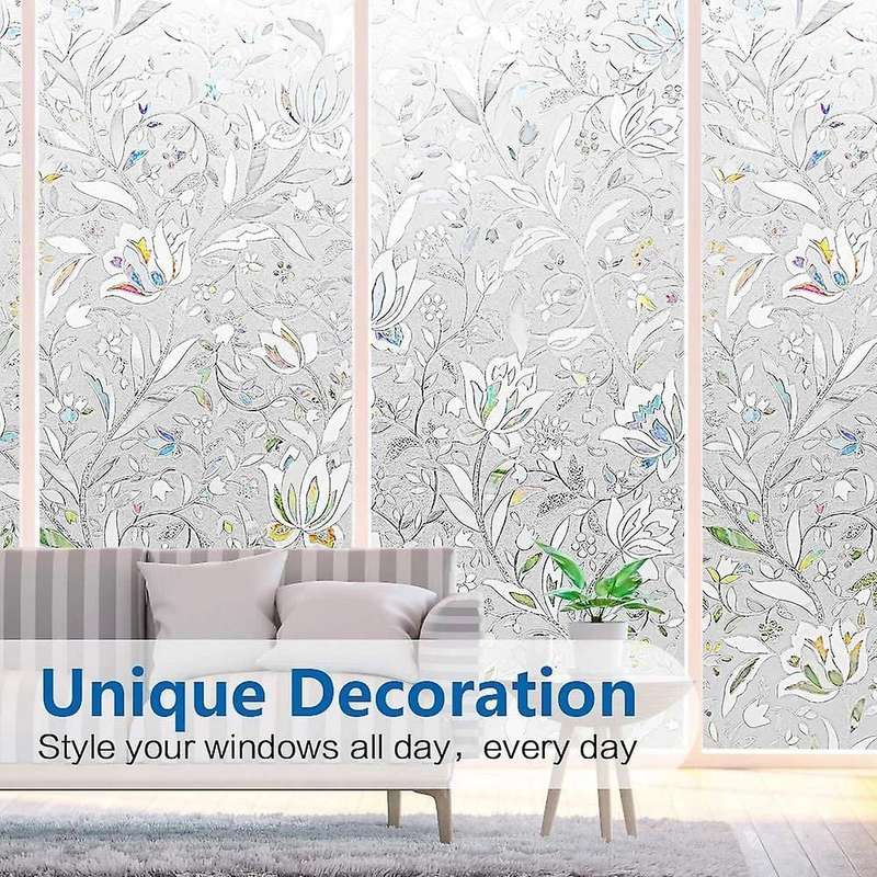 3D Rainbow Window Film Stained Glass Vinyl Static Non Adhesive Film Opaque Privacy Protective -60X20