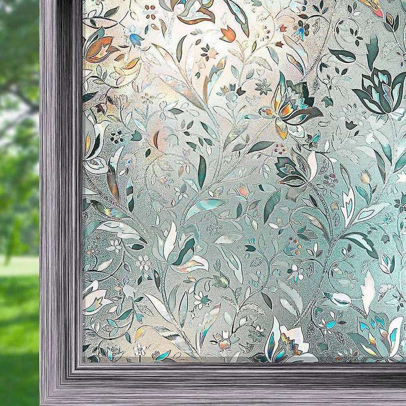3D Rainbow Window Film Stained Glass Vinyl Static Non Adhesive Film Opaque Privacy Protective -60X20