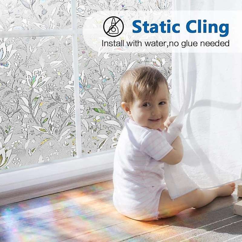 3D Rainbow Window Film Stained Glass Vinyl Static Non Adhesive Film Opaque Privacy Protective -60X20