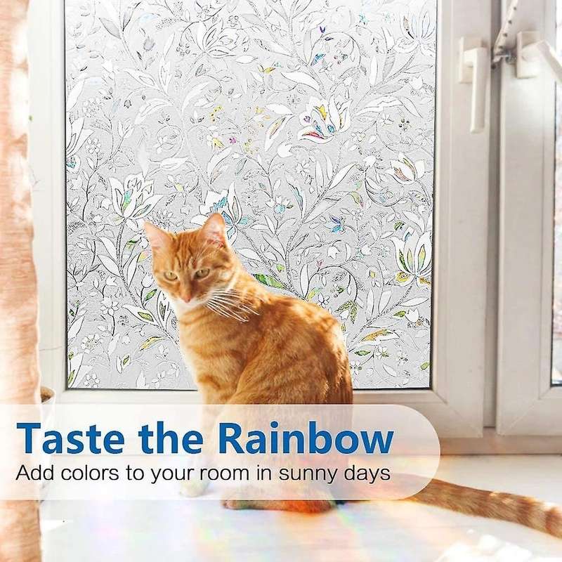 3D Rainbow Window Film Stained Glass Vinyl Static Non Adhesive Film Opaque Privacy Protective -60X20