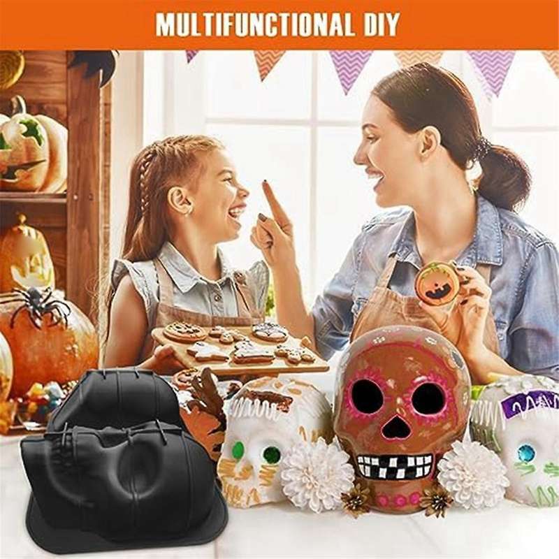 3d Skull Baking Cake Mold for Halloween, Food Grade Silicone Diy Skull Cake Pan, Halloween Decor Bi