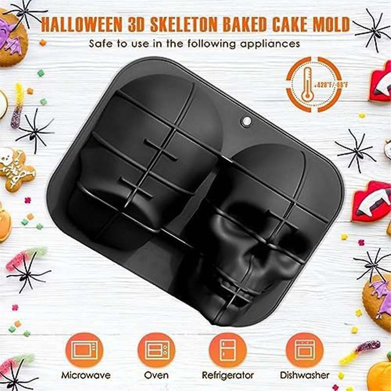 3d Skull Baking Cake Mold for Halloween, Food Grade Silicone Diy Skull Cake Pan, Halloween Decor Bi