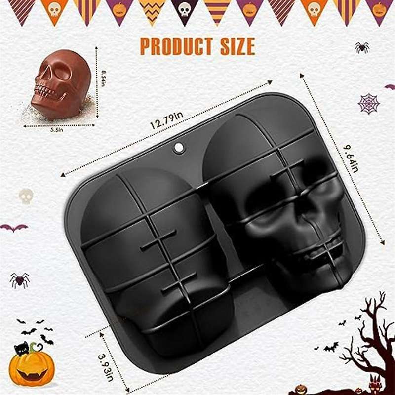 3d Skull Baking Cake Mold for Halloween, Food Grade Silicone Diy Skull Cake Pan, Halloween Decor Bi