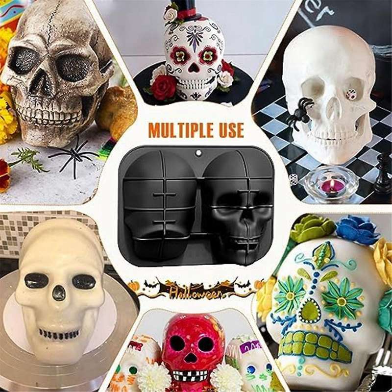 3D Skull Baking Cake Mold for Halloween, Food Grade Silicone DIY Skull Cake Pan, Halloween Decor Bir