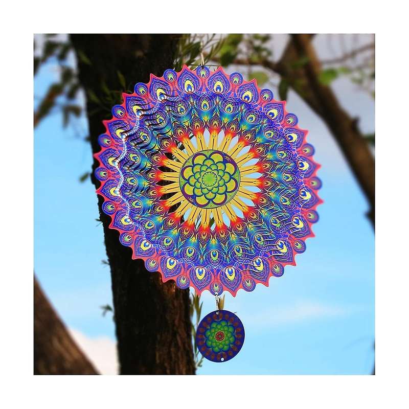 3D Rotating Wind Chime Outdoor Garden Metal 12 Inch Bird Feather Wind for Garden Decoration