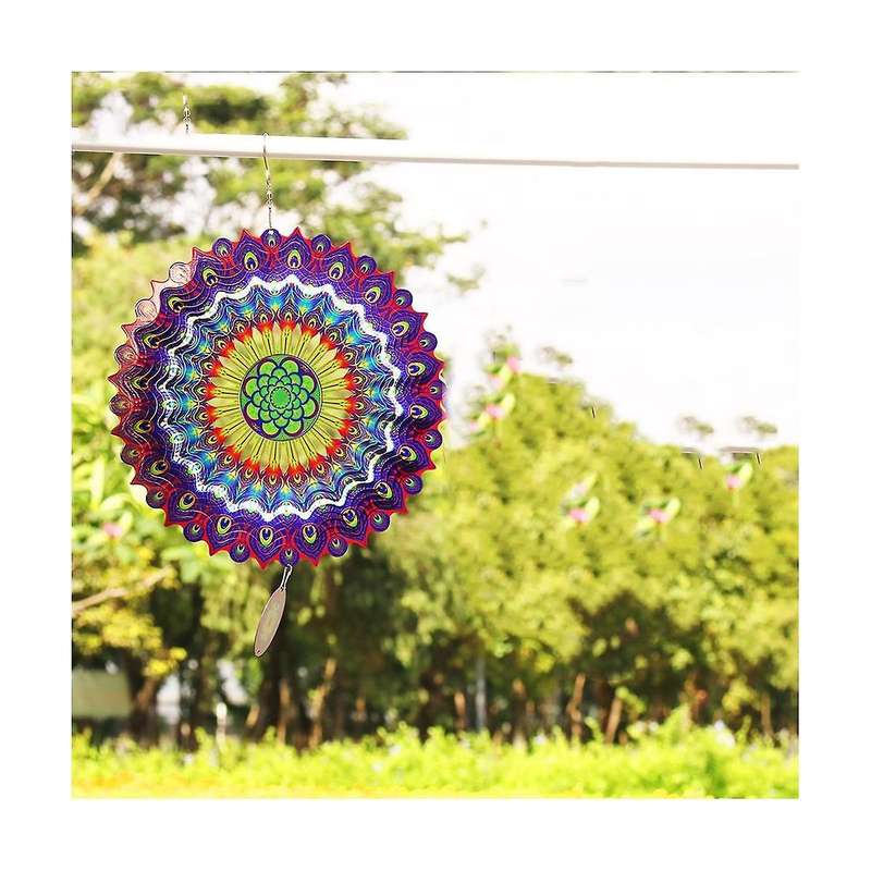 3D Rotating Wind Chime Outdoor Garden Metal 12 Inch Bird Feather Wind for Garden Decoration
