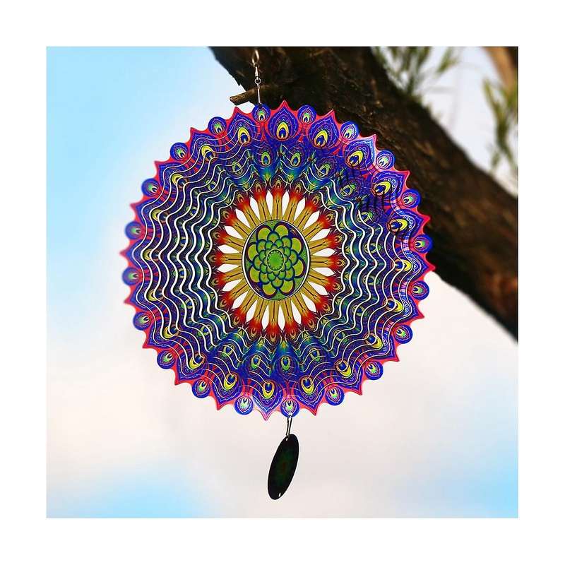 3D Rotating Wind Chime Outdoor Garden Metal 12 Inch Bird Feather Wind for Garden Decoration