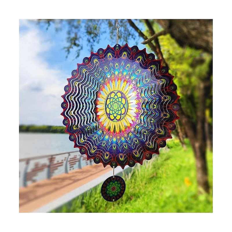 3D Rotating Wind Chime Outdoor Garden Metal 12 Inch Bird Feather Wind for Garden Decoration