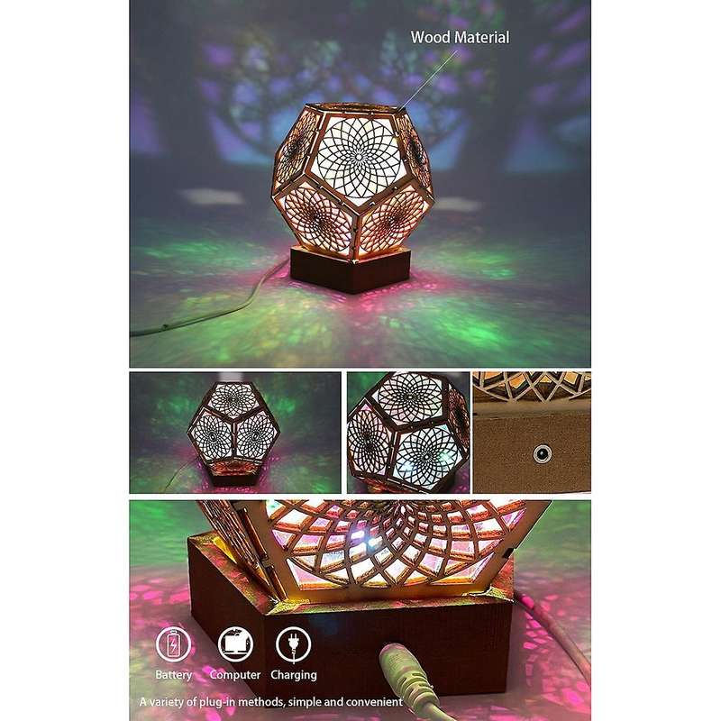 3D Starry Projection Hollow Night Light Bohemian Floor Projector Lights for Home Decor, Party, Weddi