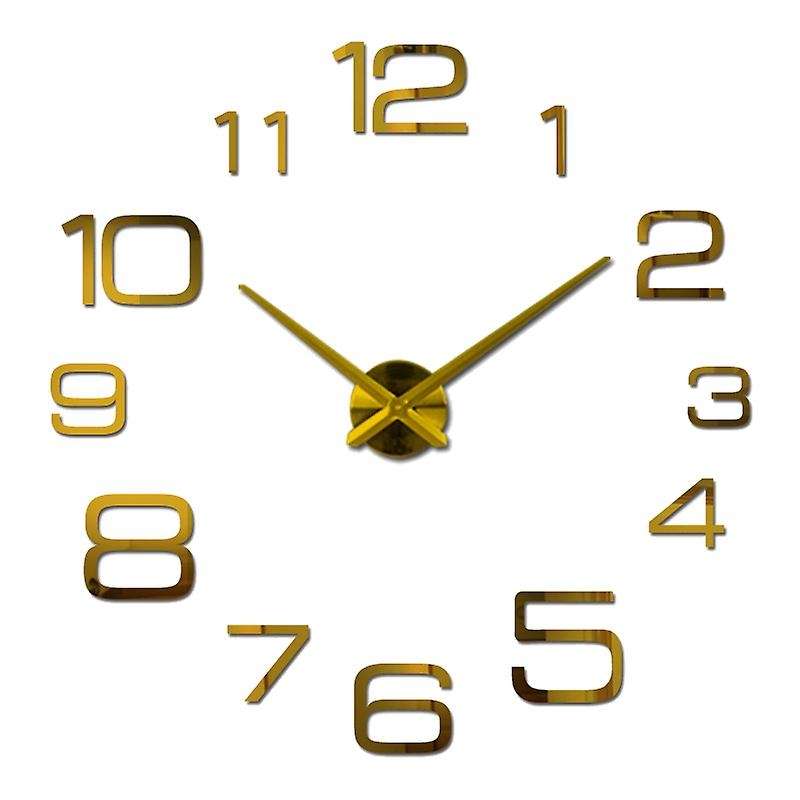 3D Wall Clock Stickers,DIY Frameless Wall Clock for Living Room Office Kitchen Decor(Golden)
