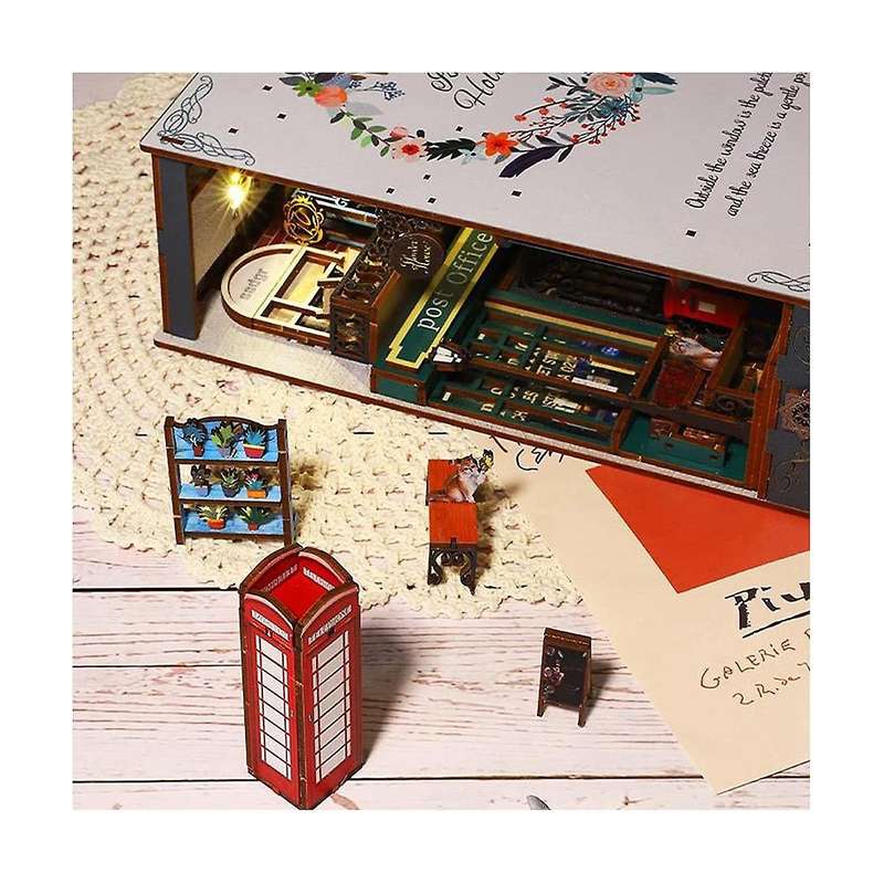 3D Wooden Puzzle Bookends, DIY Book Nook Kit, Holiday Model Kit Insert Decor with Sensor Light, Dec