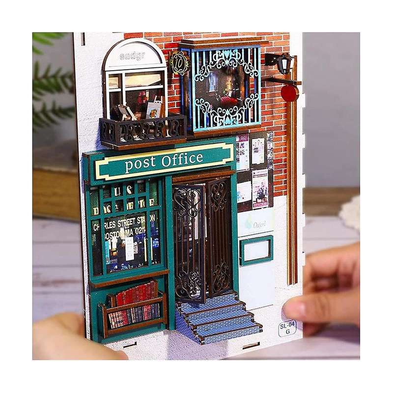 3D Wooden Puzzle Bookends, DIY Book Nook Kit, Holiday Model Kit Insert Decor with Sensor Light, Dec