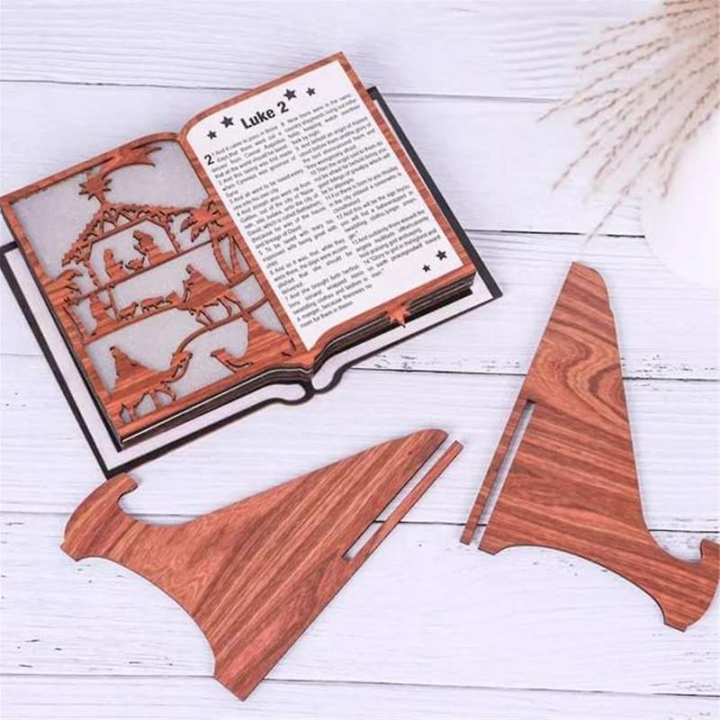 3d Wooden Nativity Scene Book Display with Light, Nativity Sets for Indoor, Nativity Set with Figure