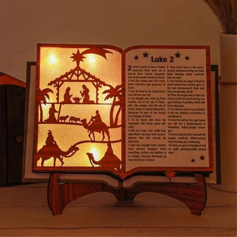 3d Wooden Nativity Scene Book Display with Light, Nativity Sets for Indoor, Nativity Set with Figure