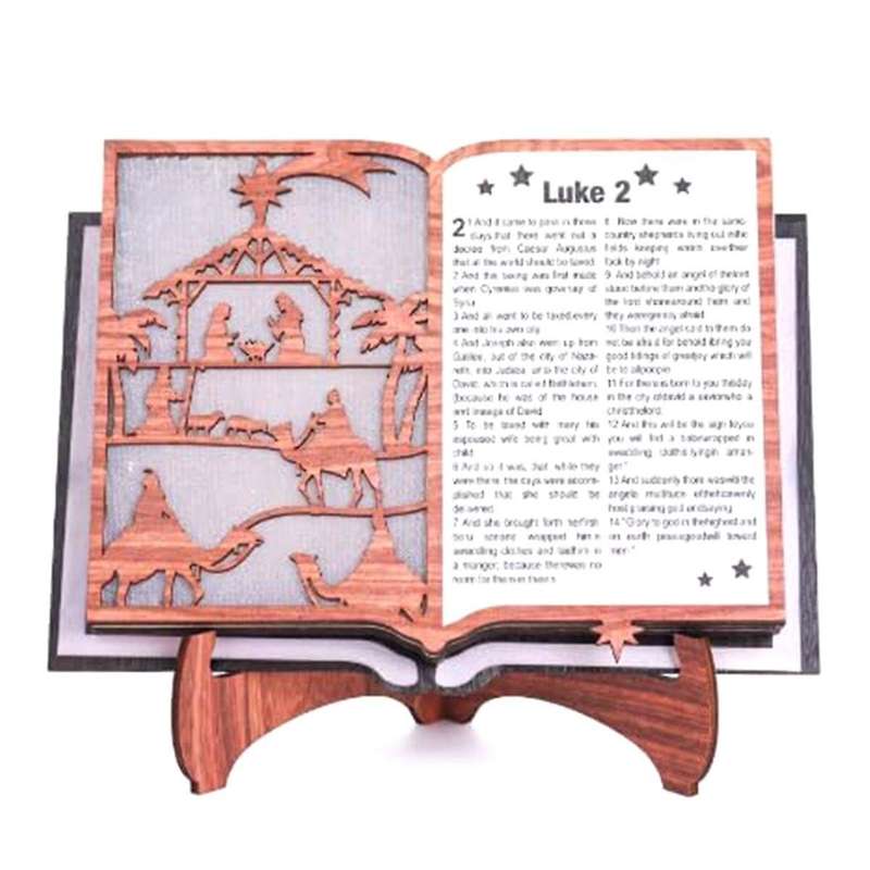 3d Wooden Nativity Scene Book Display with Light, Nativity Sets for Indoor, Nativity Set with Figure